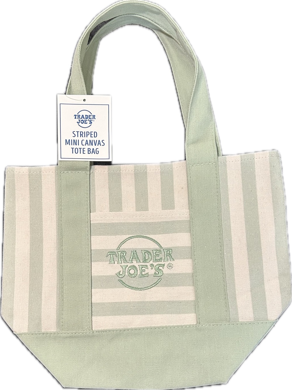 Trader Joe’s Sage Green Striped Mini Canvas Tote